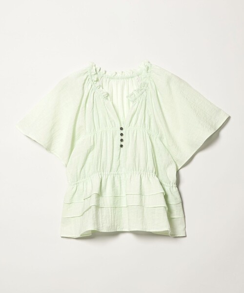 EMMEL REFINES — EM frilly gazer keyneck short-sleeve blouse