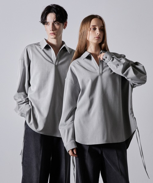 CLEL — рубашка-скиппер Herringbone TR Side Lace Skipper Shirt
