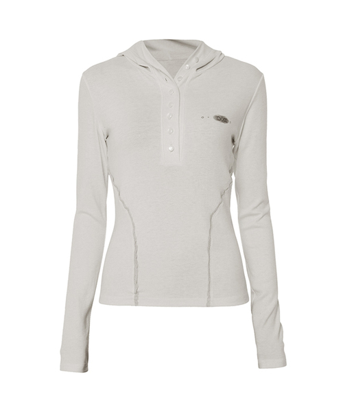 Button Up Lace Hoodie (FL-148_Cream Beige) — худи с кружевной планкой и пуговицами, крем-бежевый