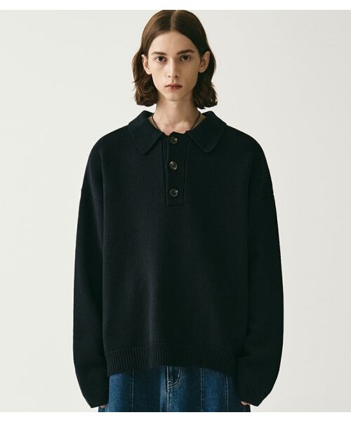 Kamen Collar Knit — вязаный свитер с камен‑воротником, черный