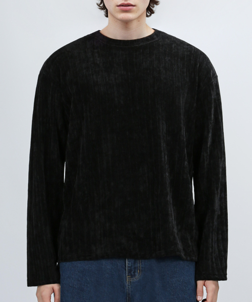 CROP VELOUR KNIT (BLACK) — короткий велюровый свитер, черный