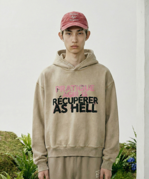 Hell‑Raising salt‑washed crop hooded T‑shirt — укороченное худи‑футболка, бежевый