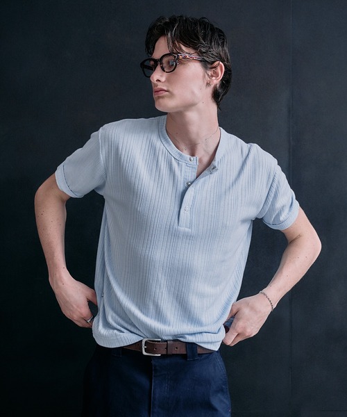 Рубчатая футболка с кнопками‑горловиной SNAP BUTTON RIB HENRY NECK T (новые цвета)