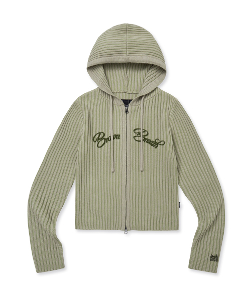 W TWOTONE RIB HOOD ZIP UP — зелёное