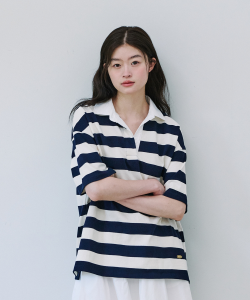 Stripe Collar T‑Shirt — футболка с полосатым воротником, цвет Ivory