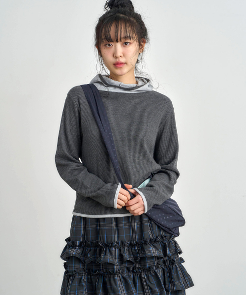 ke308 Balaclava Waffle Hoodie Charcoal