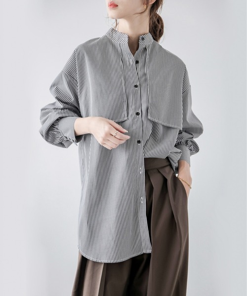 Bandカラー Stripe Flywork shirt — полосатая рубашка Bandカラー