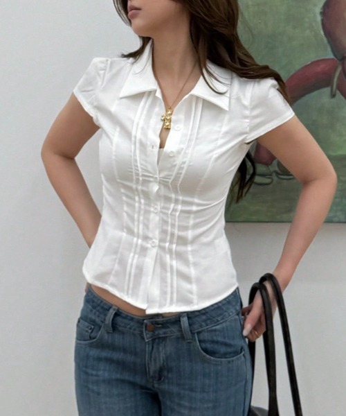 LAMPOON Tuck Short Sleeve Sleeve Rib T‑shirt — футболка с защипами
