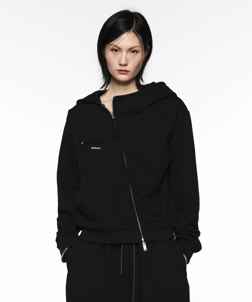 Asymmetry Zip Up Hoodie — черный