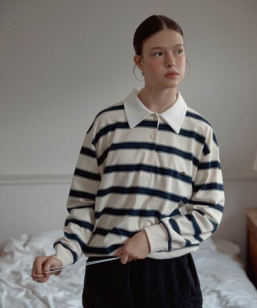 Wide Stripe String Rugby Sweatshirt — айвори