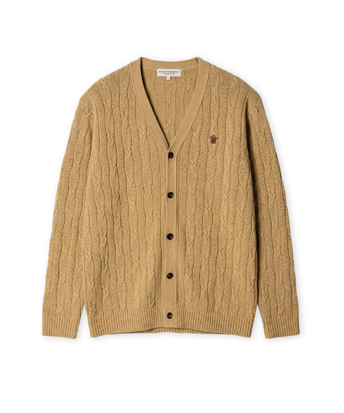 High‑Twist Cotton Cable Cardigan (CAMEL) — кардиган из хлопка кабельной вязки, верблюжий цвет