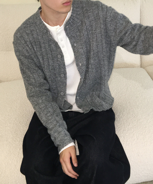 Moss cropped rib cardigan — кардиган в рубчик, серый