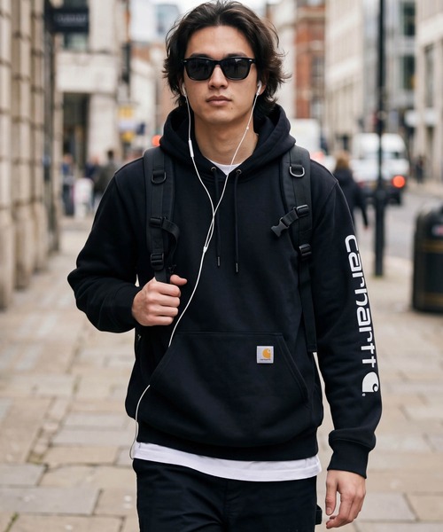 Carhartt 10.5oz Loose Fit Midweight Logo Sleeve Graphic Pullover Hoodie модель K288