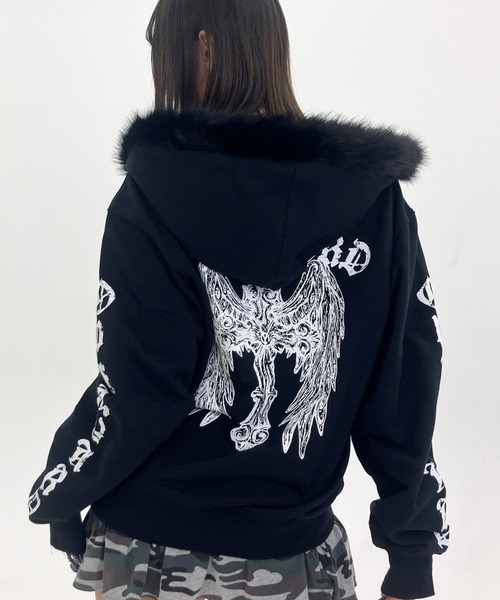OY GOTHIC CROSS искусственный мех худи на молнии