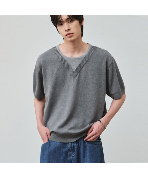Liberal slayard cotton V‑neck crop half knit [мерчендайзинг]