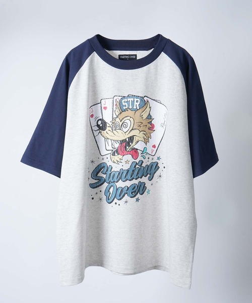 [Starting Over] классическая винтажная футболка с принтом, реглан, рингер T‑shirt