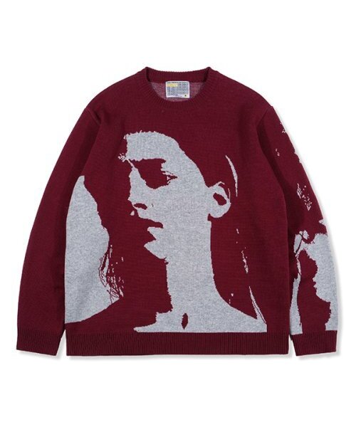 YB WOMEN GRAPHIC KNIT — бордовый женский вязаный свитер