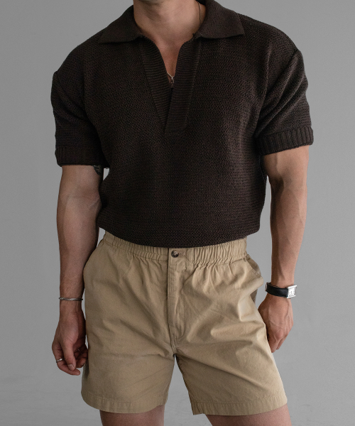 Cotton Weave Open Cardigan [brown]