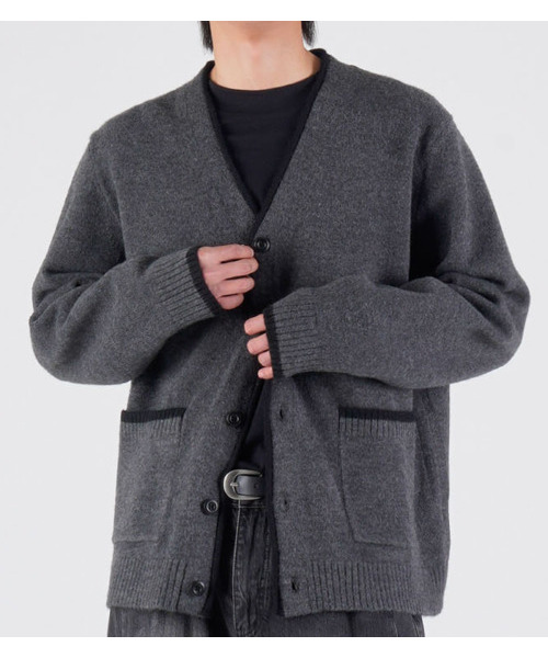Wool blend point line knit cardigan (grey)