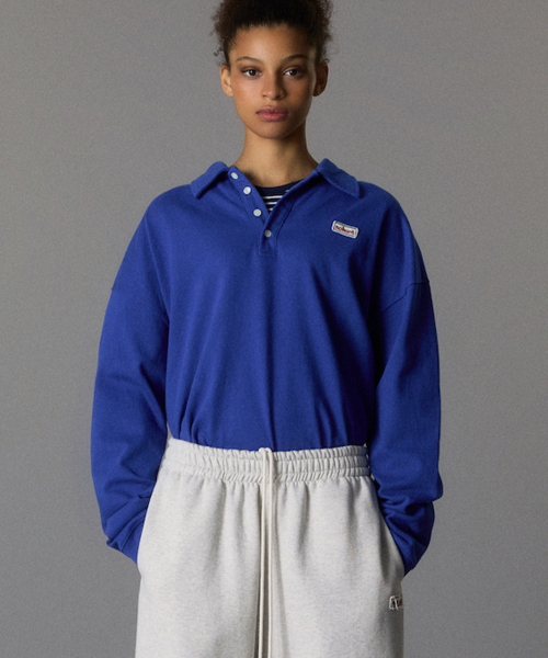 WASHED POLO лонгслив с воротником, синий