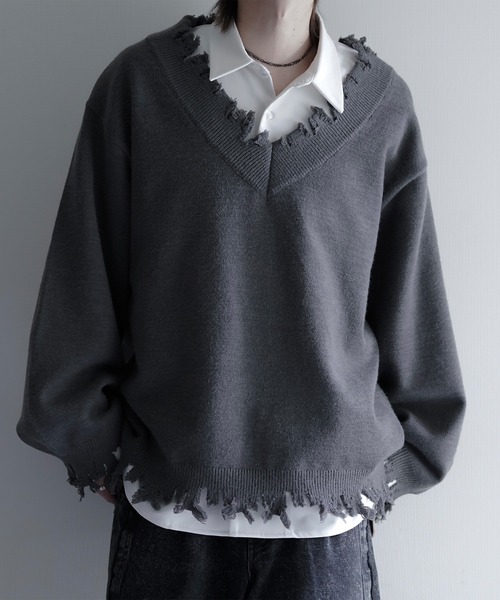 cussil — плетёный антипириновый oversized джемпер F36 Neck Damage Knit