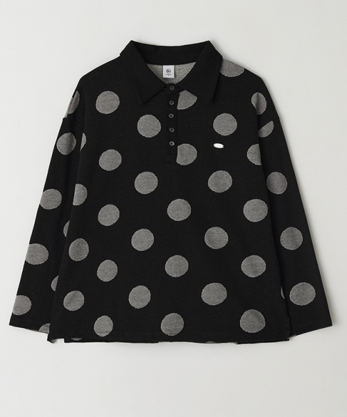 BIG DOT RUGBY HENRYNECK COLLAR T‑SHIRT — чёрная футболка с воротником‑генри