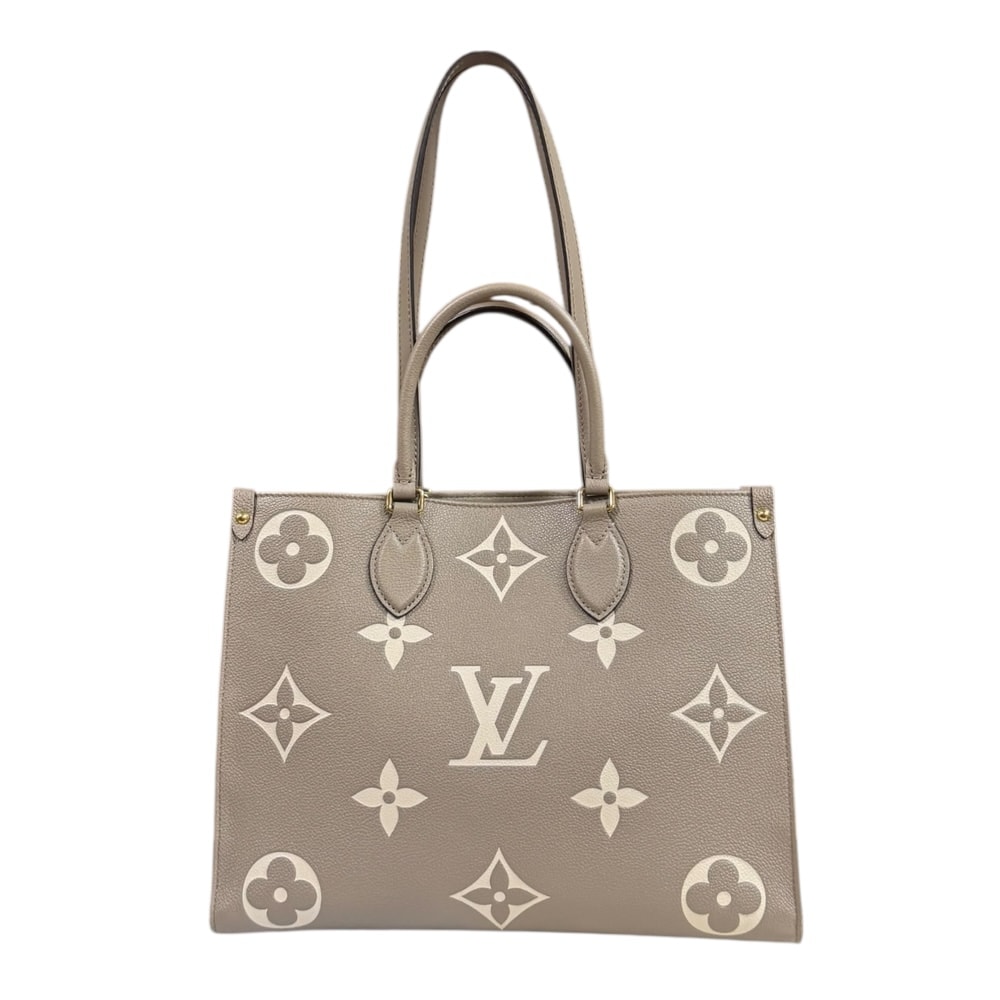 Сумка Louis Vuitton OnTheGo MM Bicolor Monogram Empreinte M45494 бежево‑бежевая, женская
