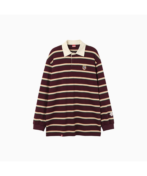 Menasoo Stripe Rugby T Shirt — регбийная футболка в полоску, бордовая