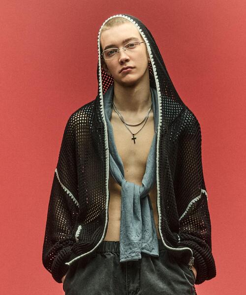 B omnivore HAND‑STITCH MESH HOODIE — худи с ручной прошивкой и сеткой