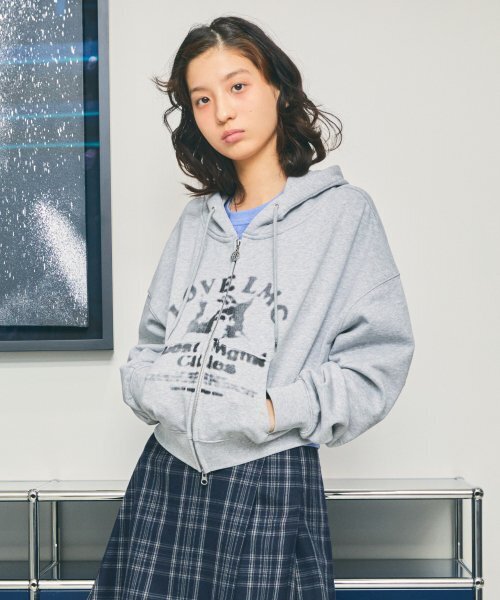 WM LOVE ANGEL ZIP-UP HOODIE — меланж‑серое худи на молнии