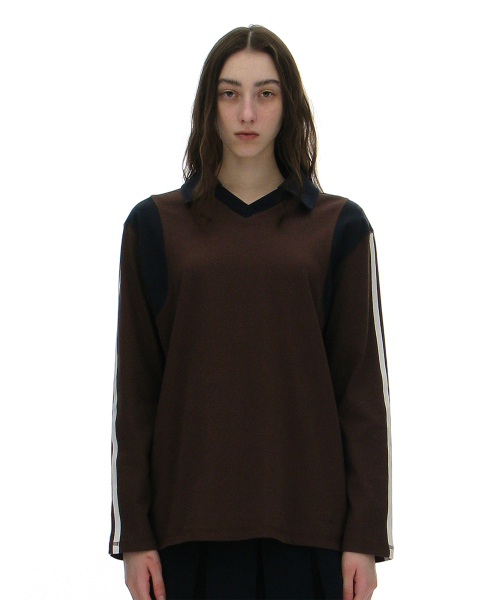 Striped Collar Block Polo T — поло с разноцветным воротником, блузон Brun