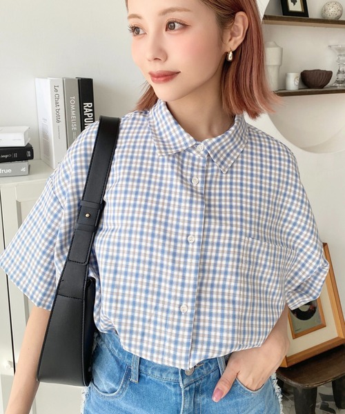 Oversize Check Half-Sleeve Loose Shirt — рубашка оверсайз, полурукав