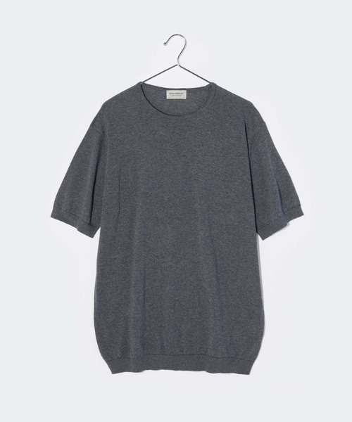 John Smedley BELDEN 30 Gauge Sea Island Cotton Crew Neck Knit — полупрозрачный пуловер, полукороткий рукав, айвори