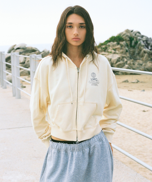 WM SIGNATURE COMBO ZIP‑UP HOODIE — худи на молнии, ivory