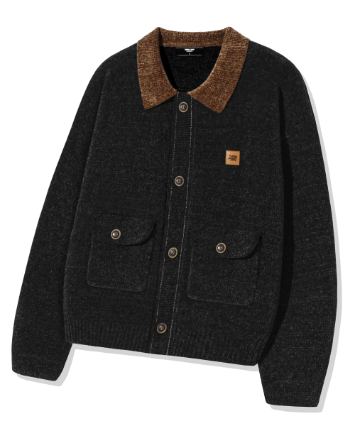 Reza Patchwork Velveteen Cardigan — вельветовый кардиган, чёрный