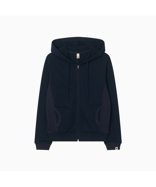 TWO-TONE WAFFLE HOODED ZIP-UP — двуцветная вафельная толстовка с капюшоном и молнией, navy