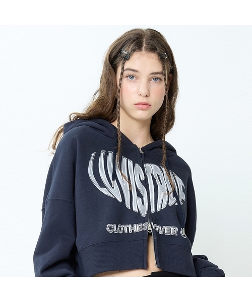 CH 2-WAY CROP HOOD ZIP UP (NAVY) — укороченное худи на молнии, navy