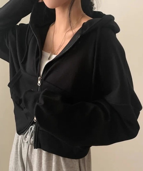 Тонкая лайтовая худи‑куртка Double Zip Mini (кроп) — флисовая, легкая с капюшоном