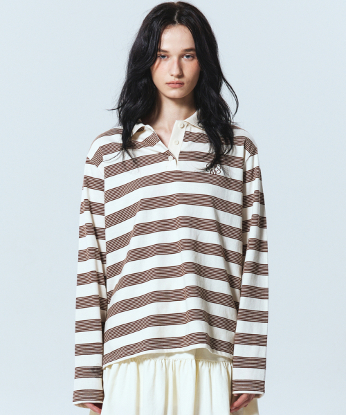 Classic Stripe PK Long Sleeve — классическая полосатая футболка с длинным рукавом, бежевый