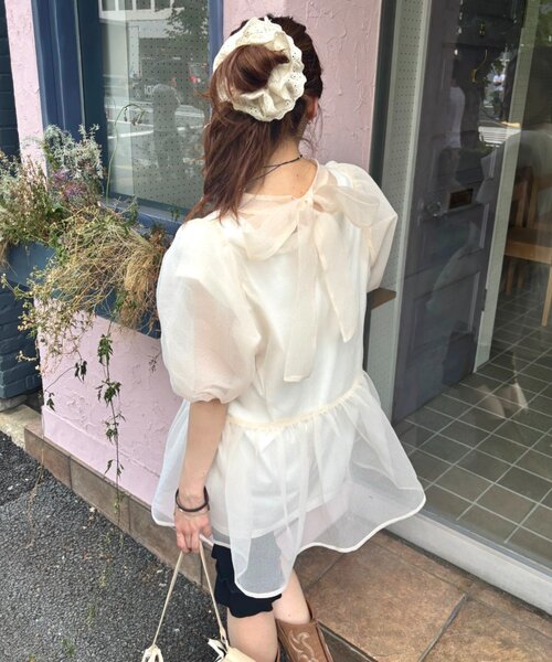 Back Ribbon organza blouse — блуза с задним бантом из органзы