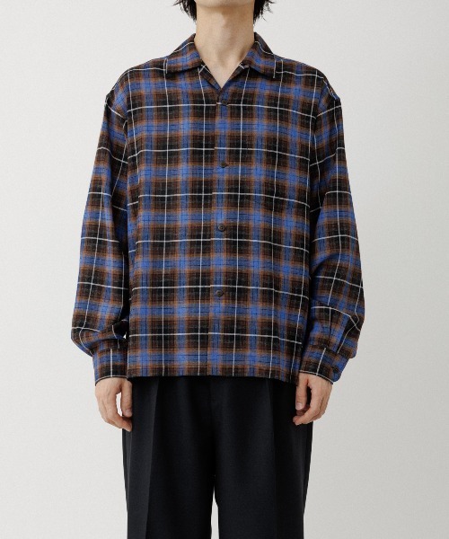[SIDOGRAS] Wool blend check open collar shirt