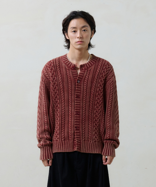 Faded cable knit (красный) — вязаный кардиган