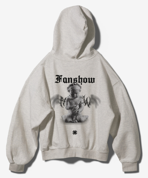 DEMONIC ANGEL OVER FIT HOODED ZIPUP — OATMEAL (оверсайз худи‑зип)