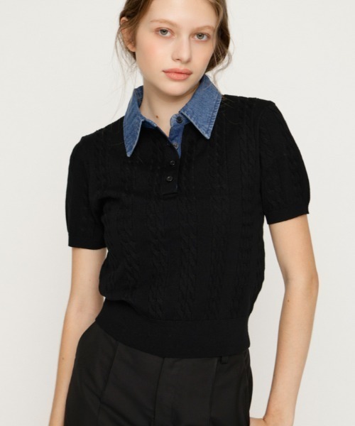 Collar Docking Knit Tops — кардиган-коллар, вязаный топ, лето/осень