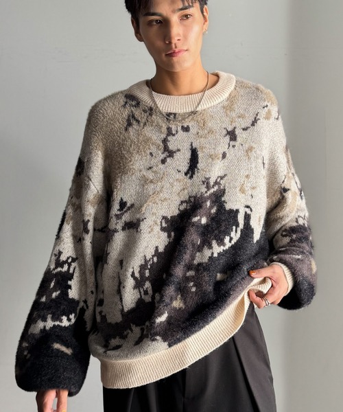 Nuanced Pattern Double Jacquard Shaggy Knit — двусторонний жаккардовый шерстяной джемпер (nuanced origin)