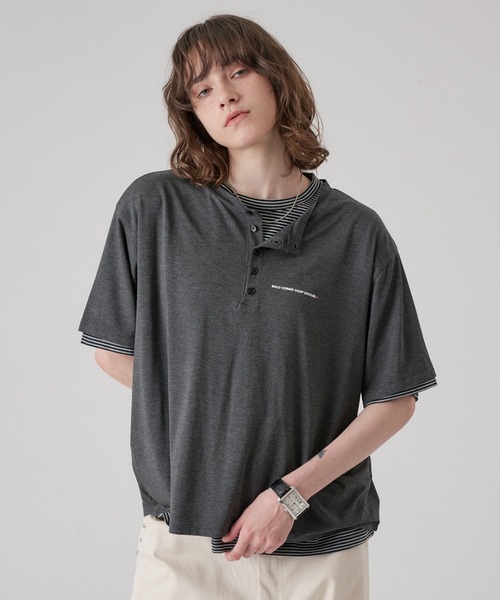 BORDER LAYERED HENLEY TEE "SET" / слоёная хенли‑футболка комплект