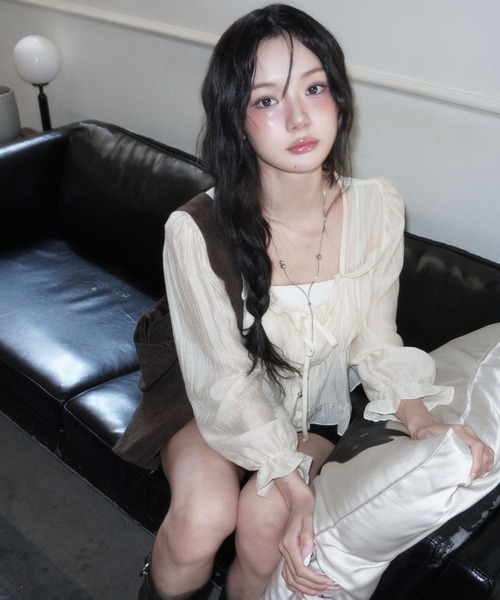 Gold frill シャーリング блузка