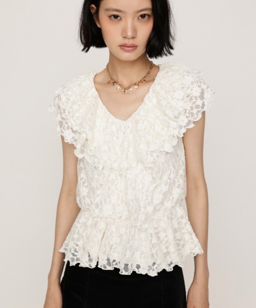 CUT LACE FRILL TOPS кружевной топ с рюшами — весна/лето/осень безорнаментный