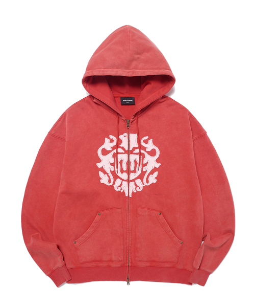 APPLIQUE ZIPUP HOODIE (L.RED)