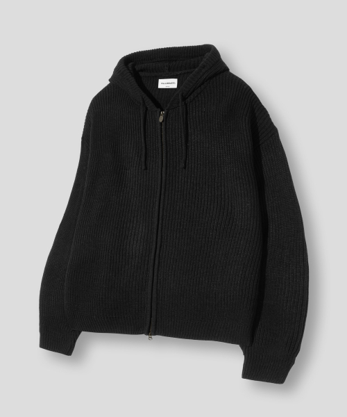 Subdued knit hooded zip‑up — чёрный